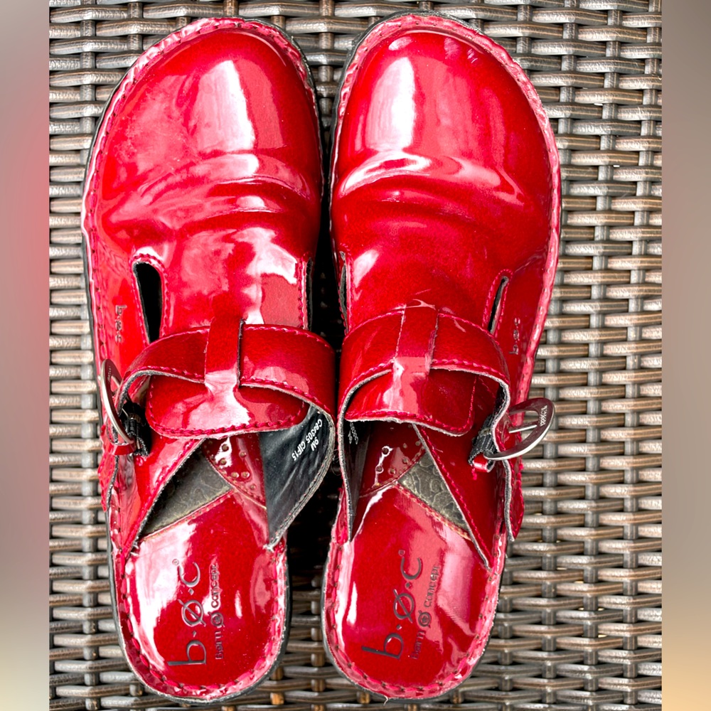 B.O.C. Slip on red patent clog
